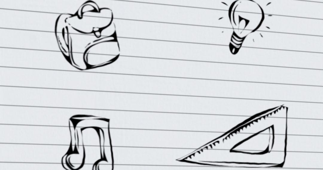 Doodle School Elements with Lined Paper Background
