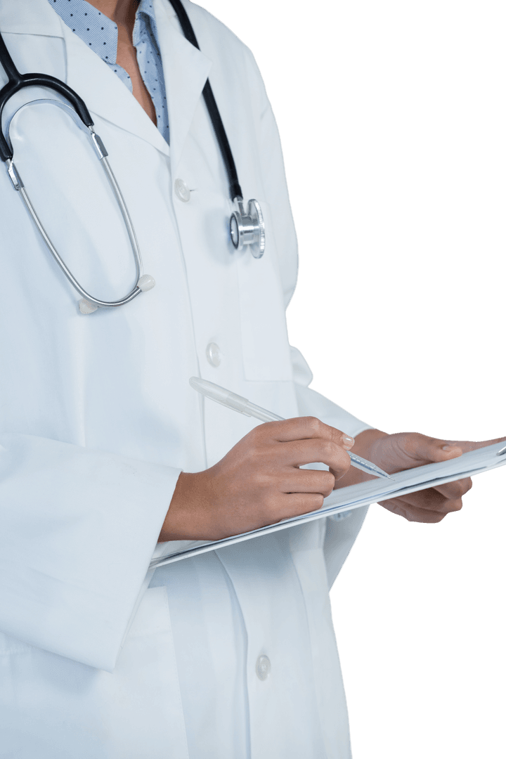 Transparent Doctor Writing on Clipboard with Stethoscope