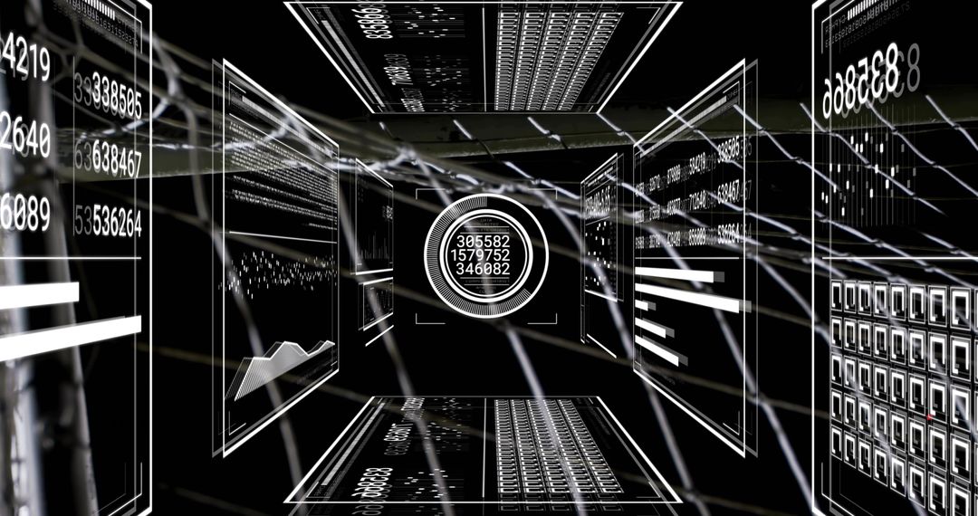 Futuristic Digital Interface with Floating Data Visualizations