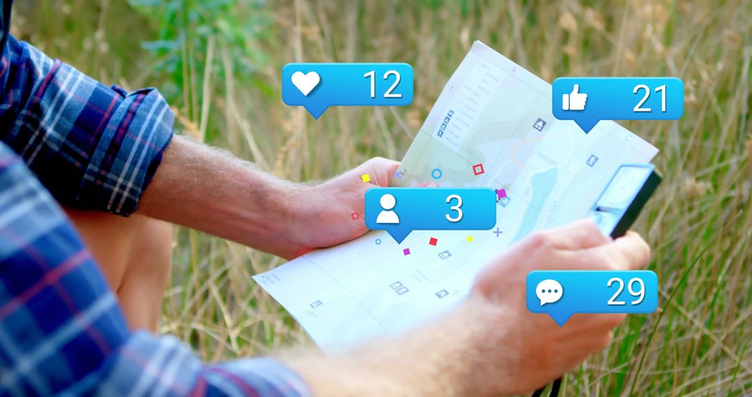 Explorer Analyzing Map and Smartphone with Social Media Before Activity