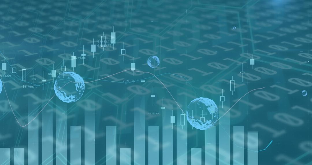 Futuristic Financial Charts Overlaying Binary Codes