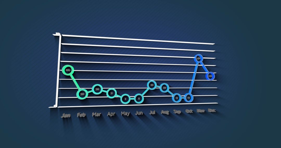 Digital Line Graph with Months on Blue Background