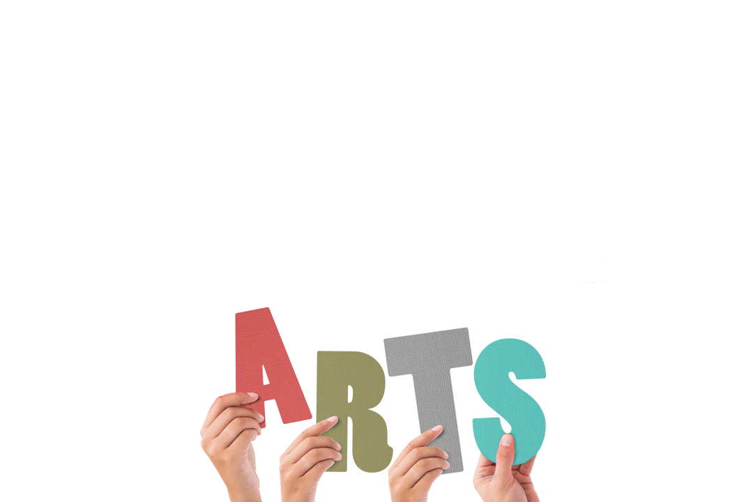 Transparent Hands Holding Colored Letters Spelling Arts