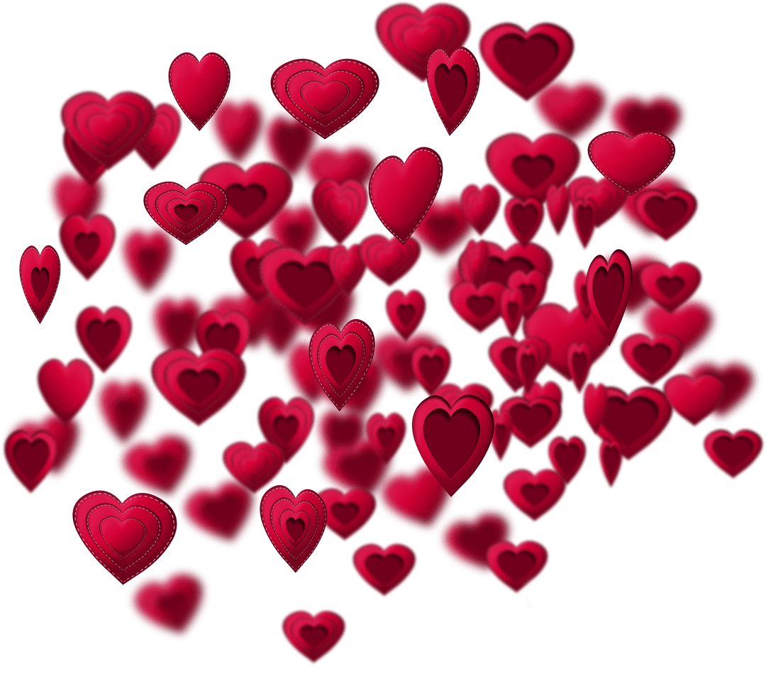 Abundant Red Heart Pattern on Transparent Background
