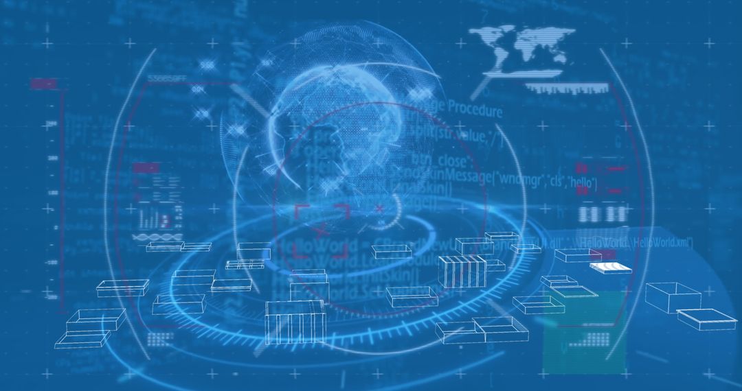 Futuristic Digital Interface Displaying Global Network and Data