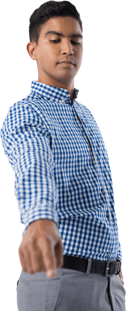 Confident Ethnic Businessman Pointing Forward on Transparent Background