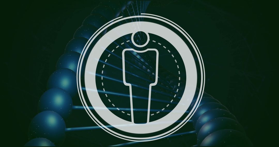 Human Icon Over DNA Strand in Digital Interface