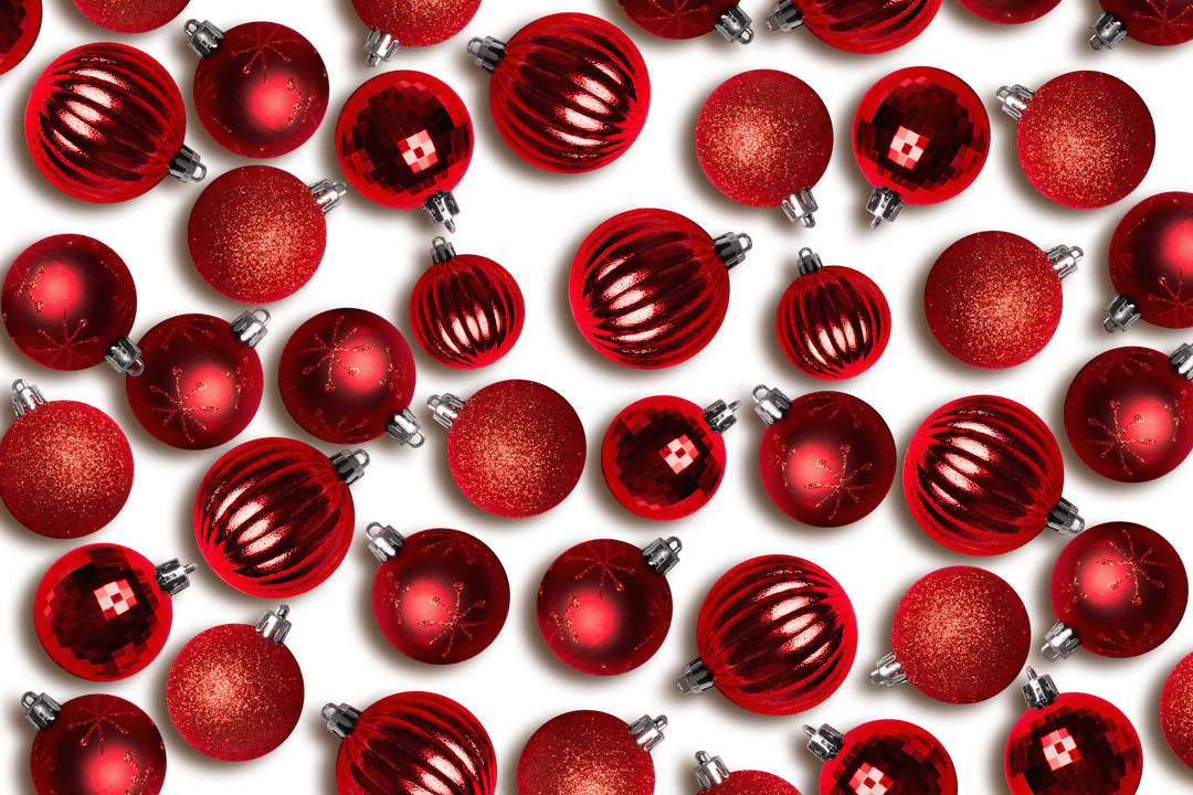 Red Christmas Baubles on Transparent Background Panorama
