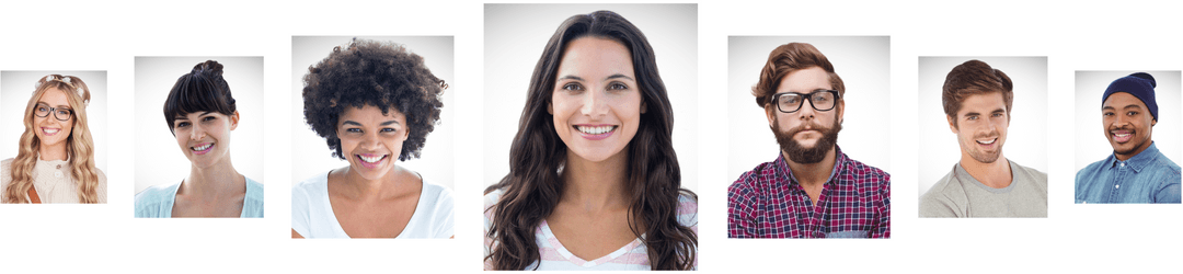 Diverse Faces Collage with Transparent Background and Smiling People