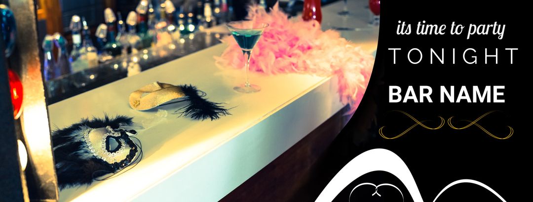 Chic Nightlife Invitation with Cocktails and Masquerade Masks