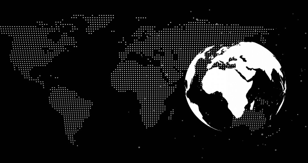 Monochrome Globe Highlighting Africa and Europe Over Halftone World Map for Global Tech