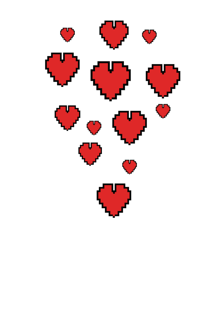 Digital Red Heart Cluster on Transparent Background