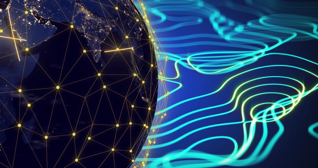 Digital Network Connections on Global Map