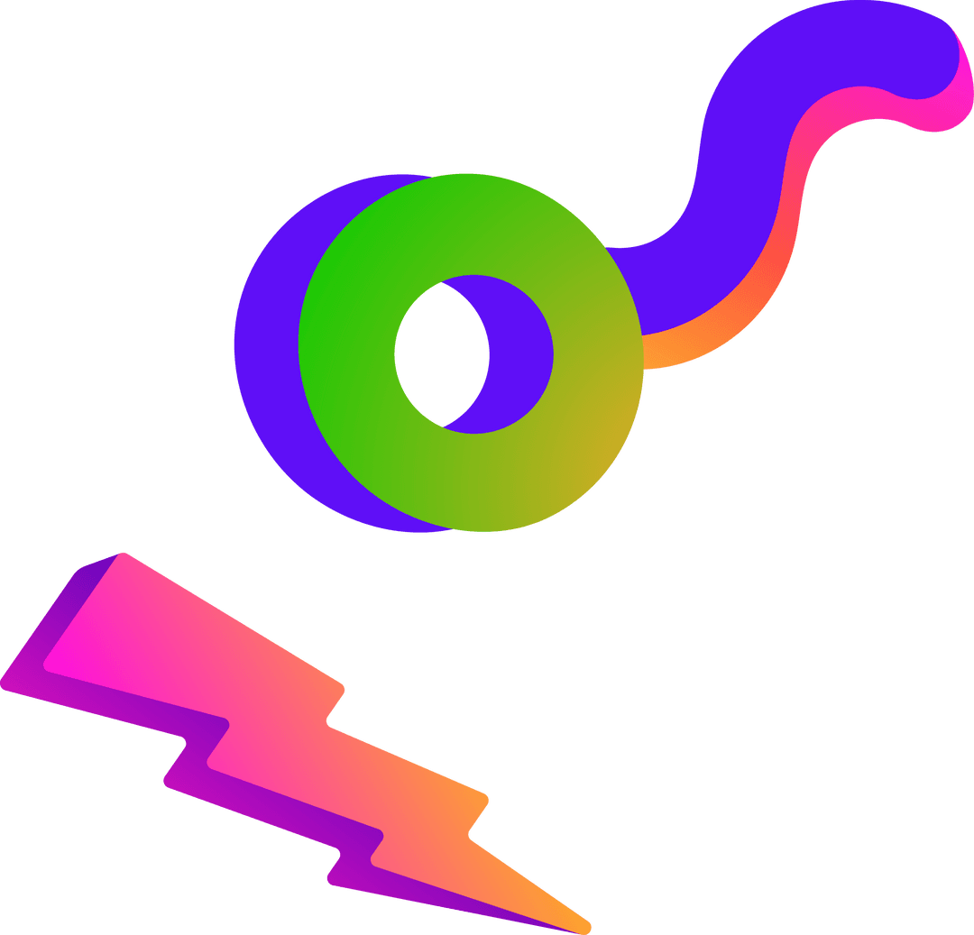 Vibrant 3D Shapes with Gradient Ring and Lightning Bolt on Transparent Background