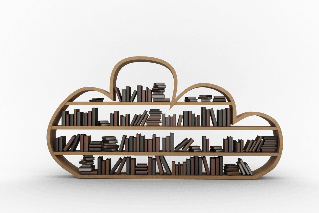 Cloud-Shaped Transparent Bookcase Design Illustration