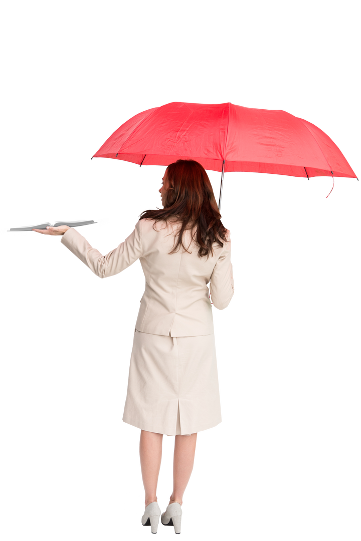 Transparent Background Businesswoman Holding Book Under Red Umbrella Sheltering - Download Free Stock Images Pikwizard.com