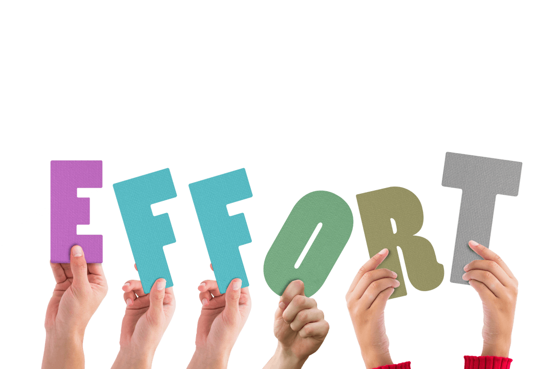 Effort Hands Holding Colorful Letters with Transparent Background