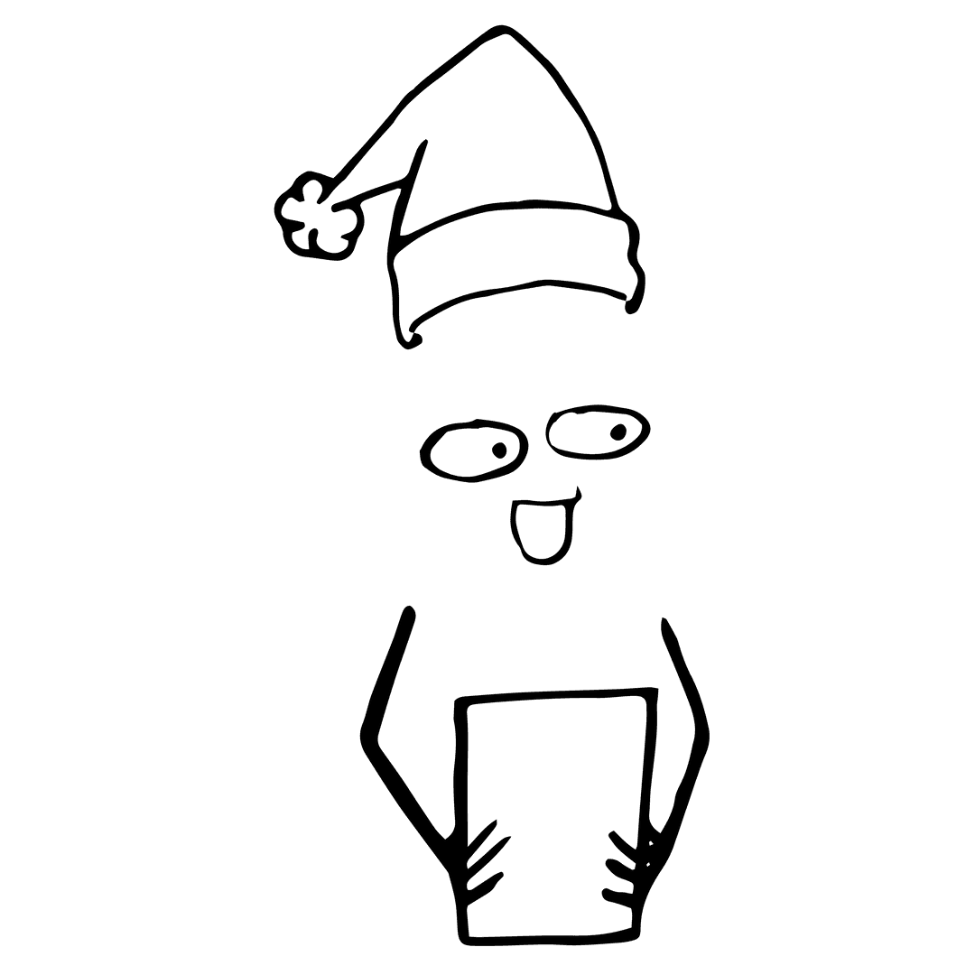 Digital Santa Figure Holding Tablet on Transparent Background