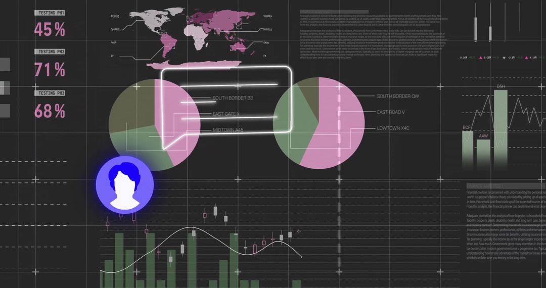 Futuristic Data Dashboard with World Map and Analytics Elements