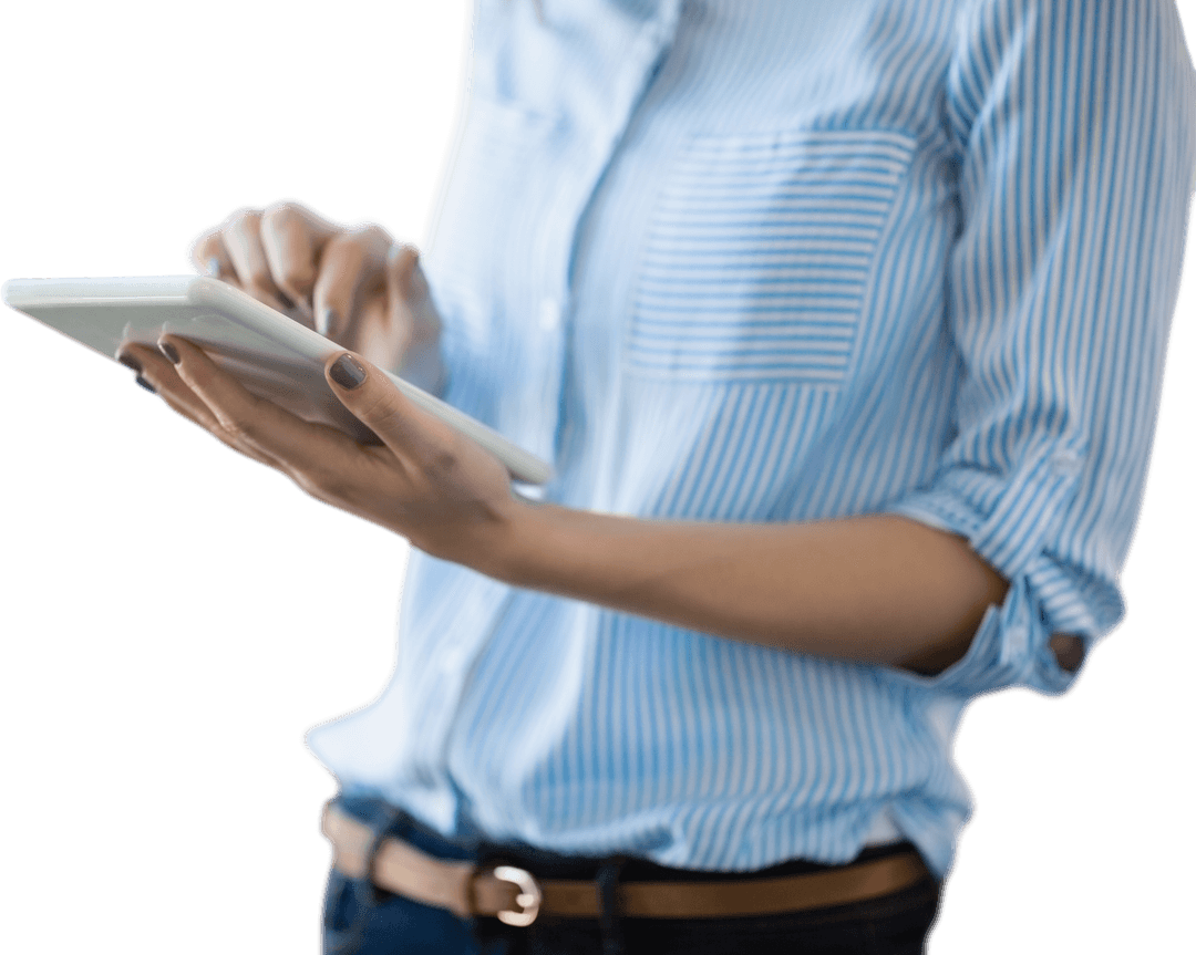 Business Professional Using Digital Tablet in Transparent Background