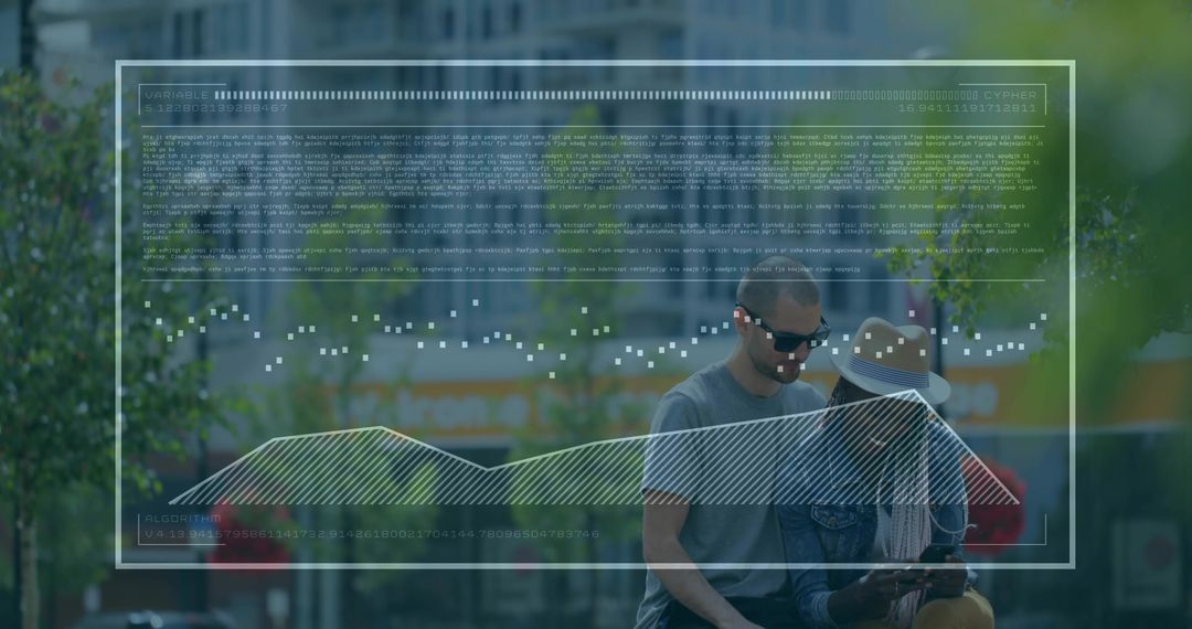 Couple Analyzing Data Overlay Through Smartphone