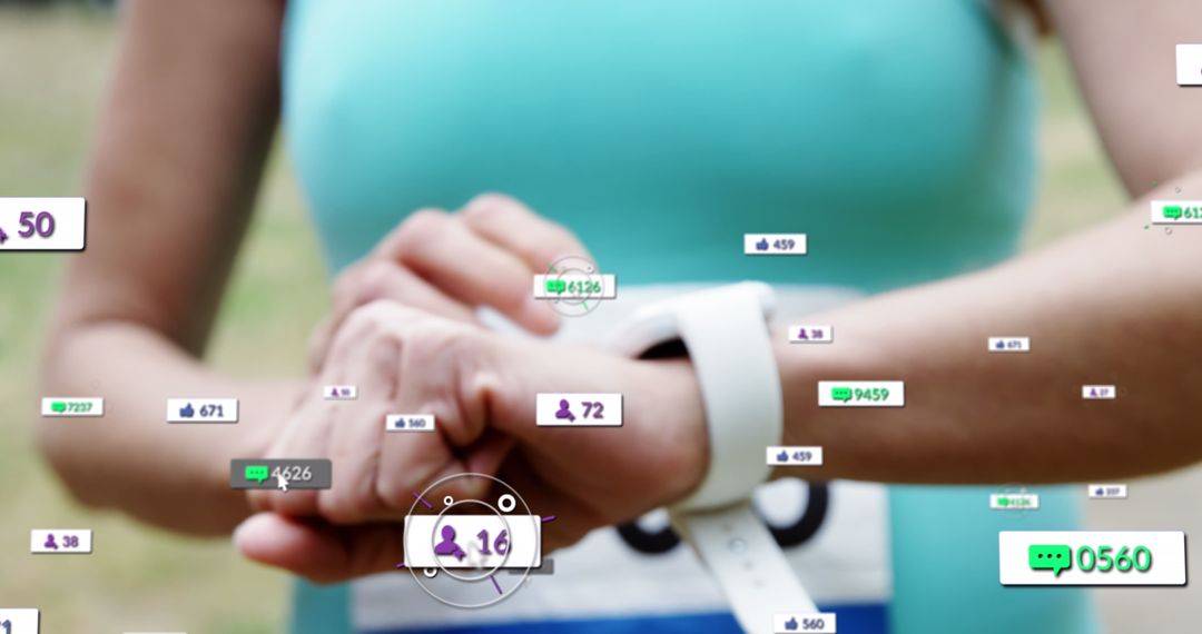 Social Media Notifications Over Female Marathon Runner