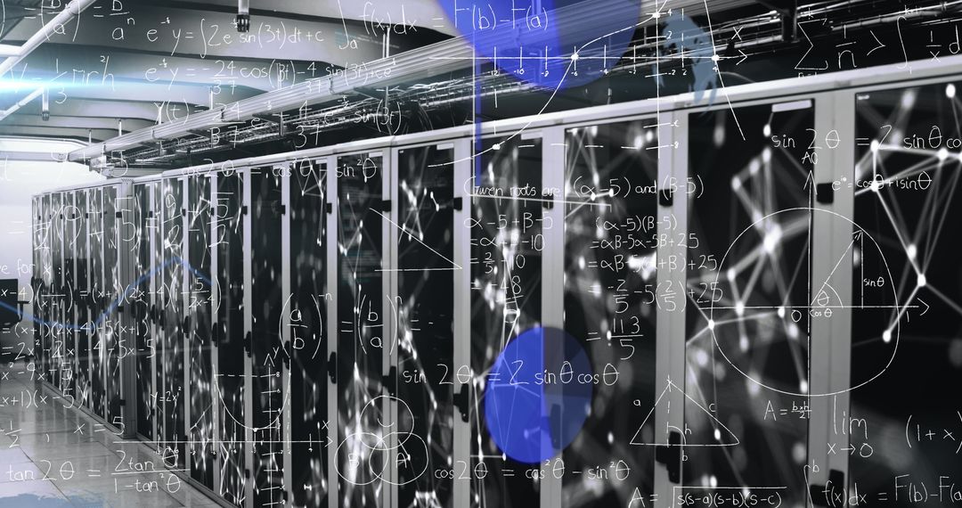 Data Analysis Overlay on Modern Server Room Interior