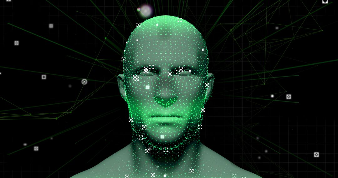 3D Glowing Human Head Model with Digital Network Connections