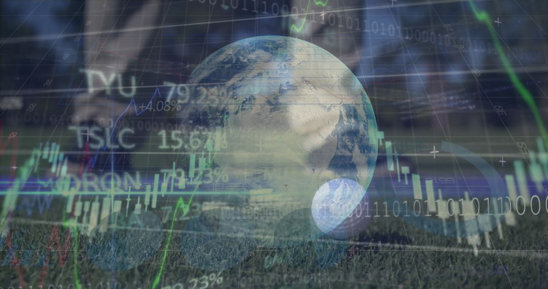 Planet Earth Overlapped with Financial Charts on Golf Course - Innovative Investment Concept