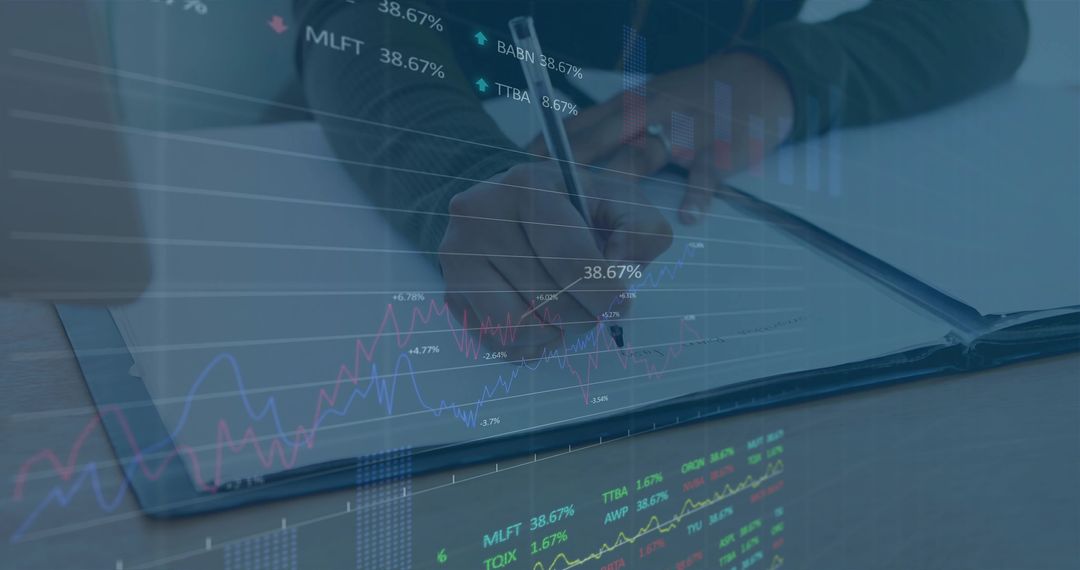 Woman Analyzing Stock Market Trends in Office Setting