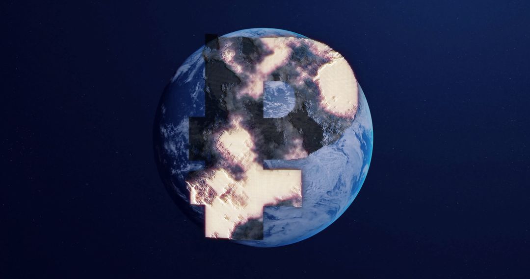 Digital Cryptocurrency Symbol Overlay on Planet Earth