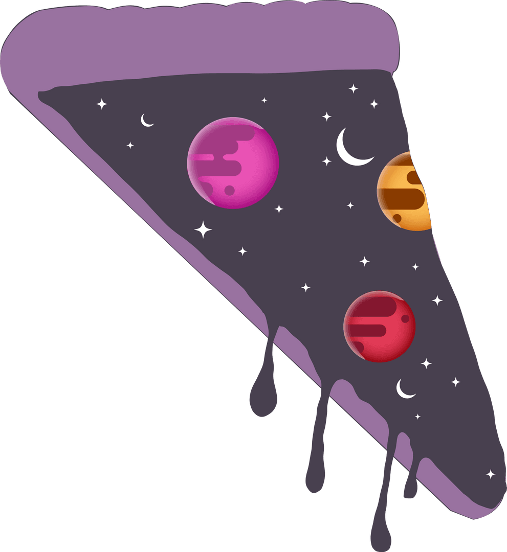 Cosmic Pizza Slice with Planets on Transparent Background