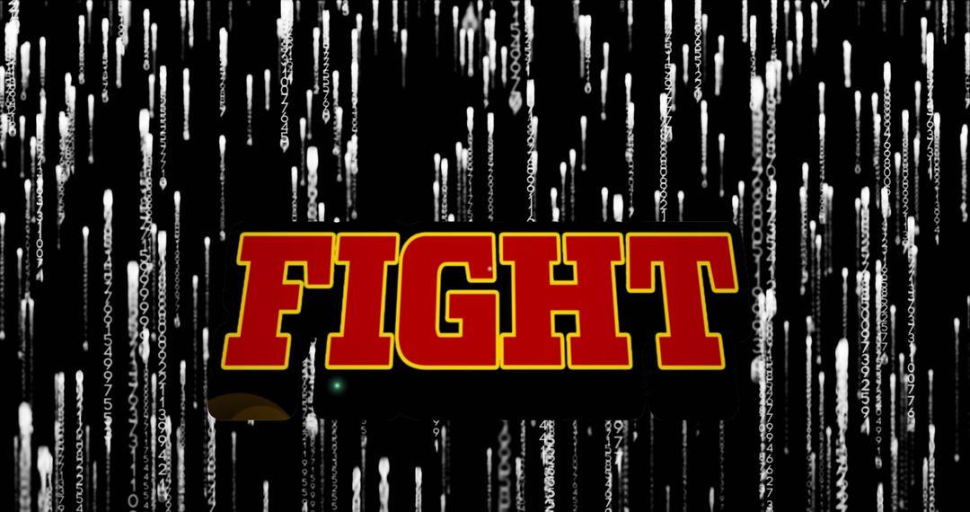 Fight Text Over Digital Data Streams on Dark Background