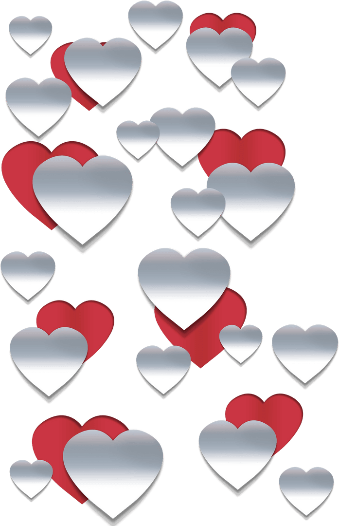 Pattern of Red and Silver Hearts on Transparent Background