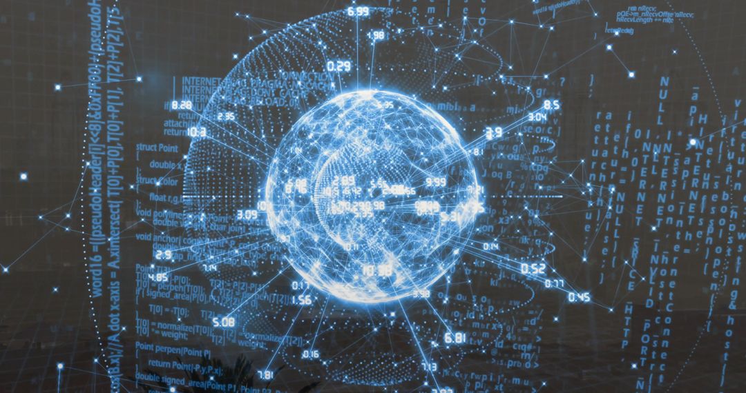 Futuristic Digital Network Visualization of Data Sphere with Nodes