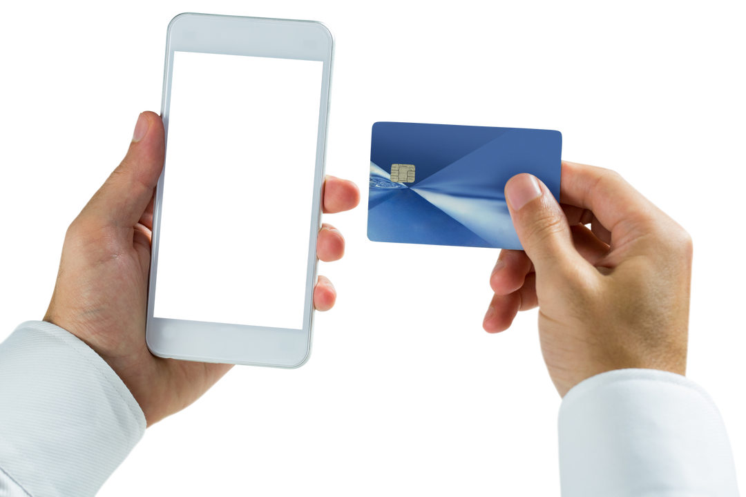 Hands Holding Smartphone and Credit Card Transparent Background Mockup - Download Free Stock Images Pikwizard.com