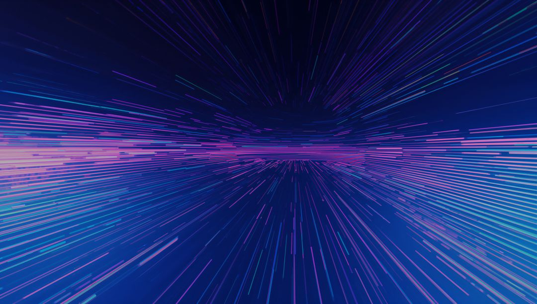 Digital Warp Speed Effect with Radiating Neon Light Streaks