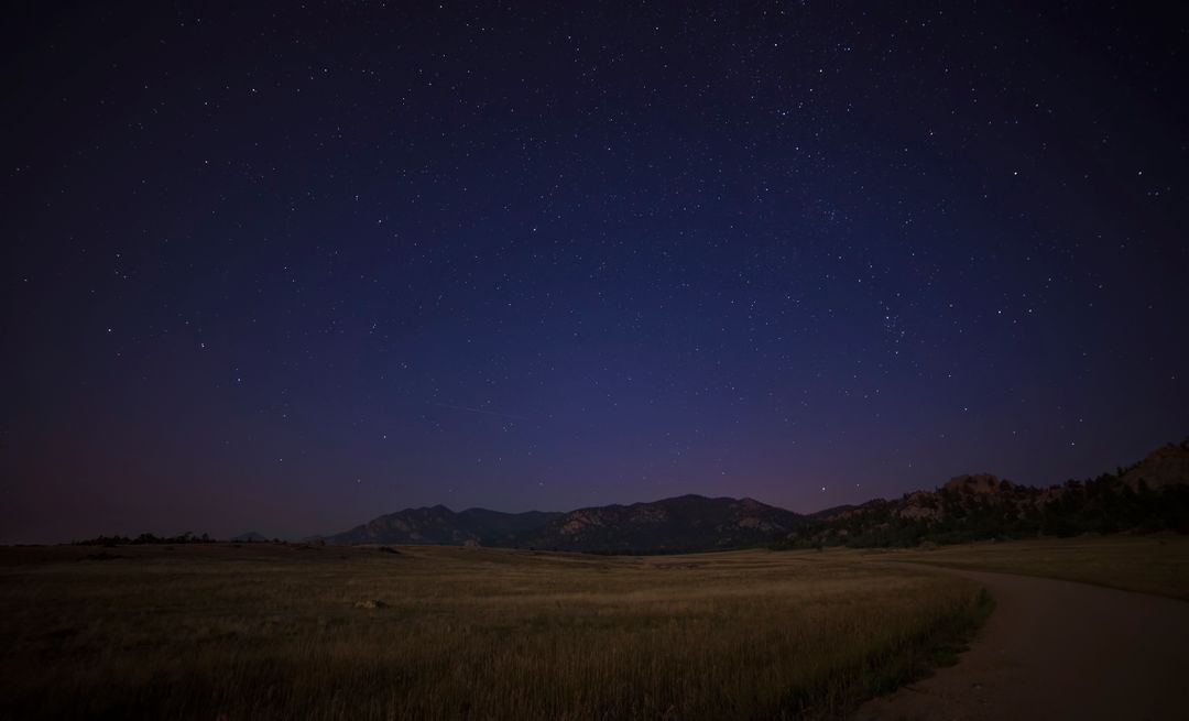 Starry Night Sky Over Countryside Meadow - Free Images, Stock Photos and Pictures on Pikwizard.com