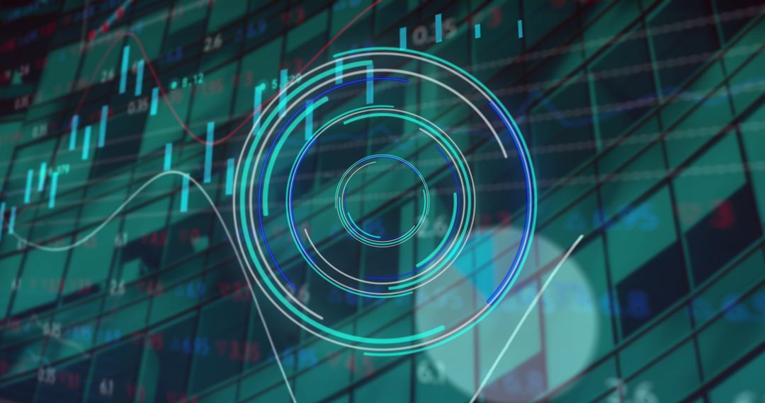 Financial Data Processing with Digital Interface on Modern Glass Structure