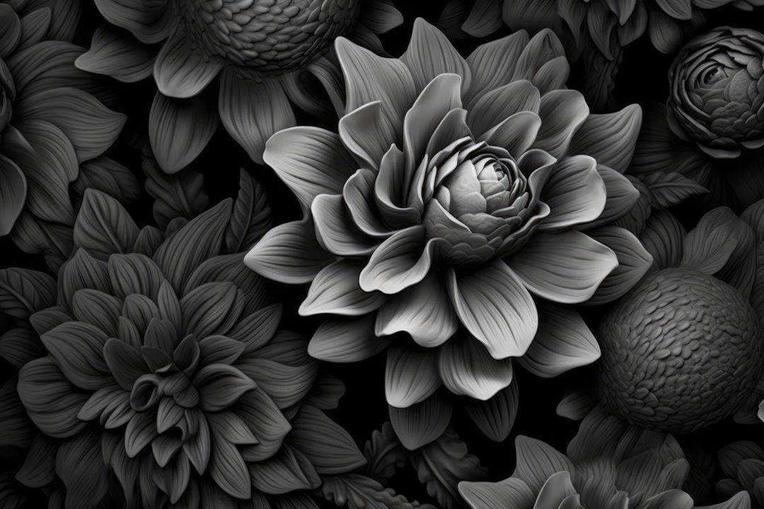 Monochrome Floral Background with Detailed Petals and Leaves - Free Images, Stock Photos and Pictures on Pikwizard.com