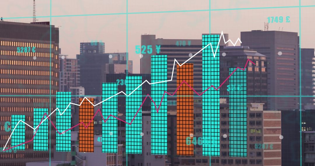 Cityscape with Financial Data and Rising Graphs Forecast