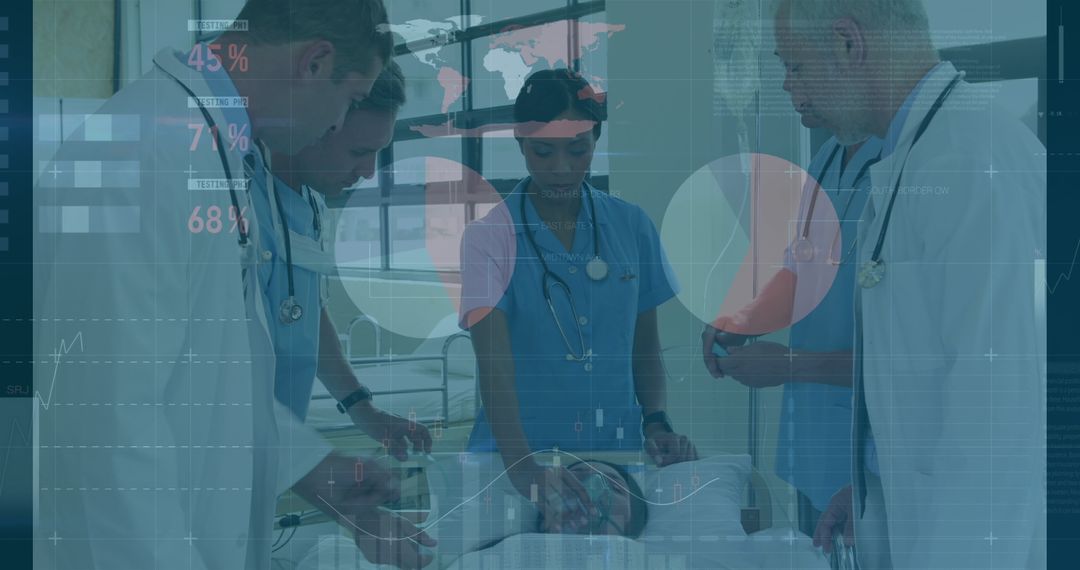 Diverse Medical Team with Data Interface Symbolizing Global Health Trends