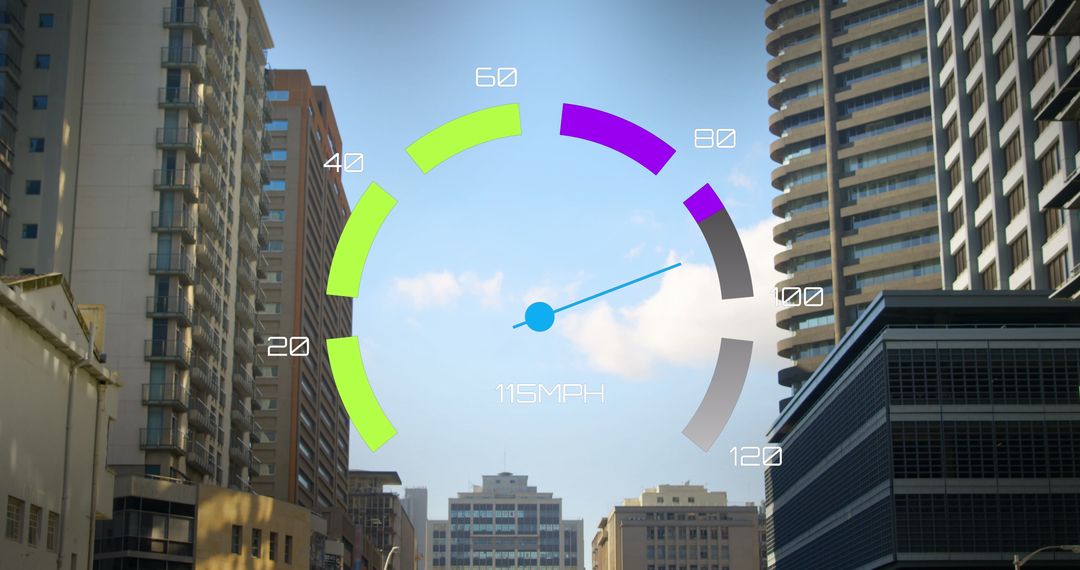 Digital Overlay Speedometer on Urban Cityscape
