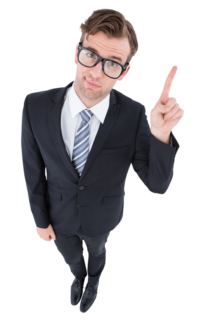 Transparent Image Geeky Businessman Pointing Up