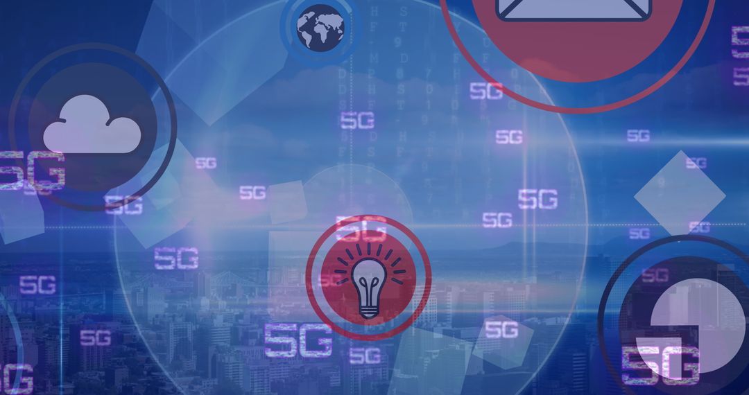 Futuristic 5G Digital Connectivity with Cityscape Overlay