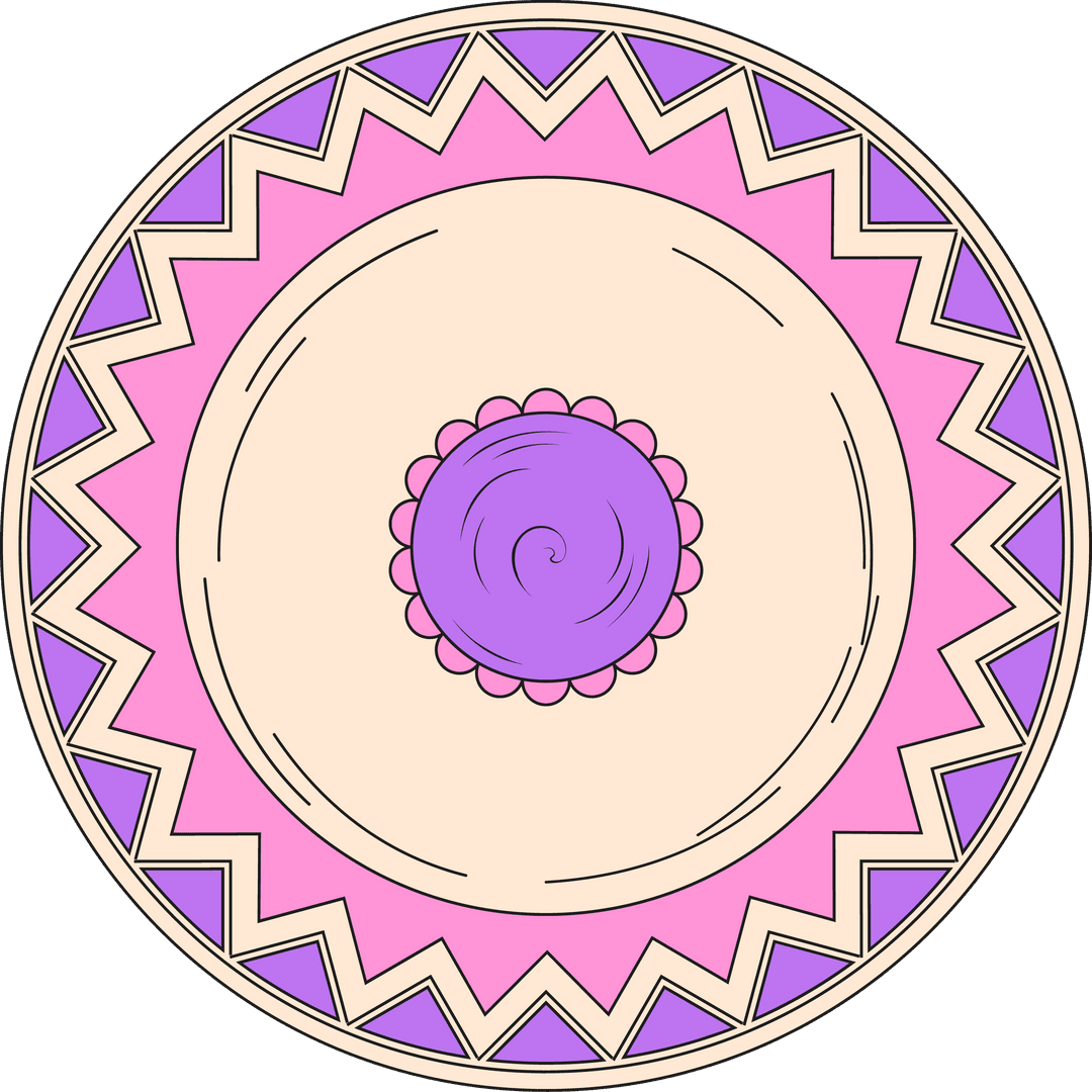 Geometric Mandala with Pink Zigzag on Transparent Background