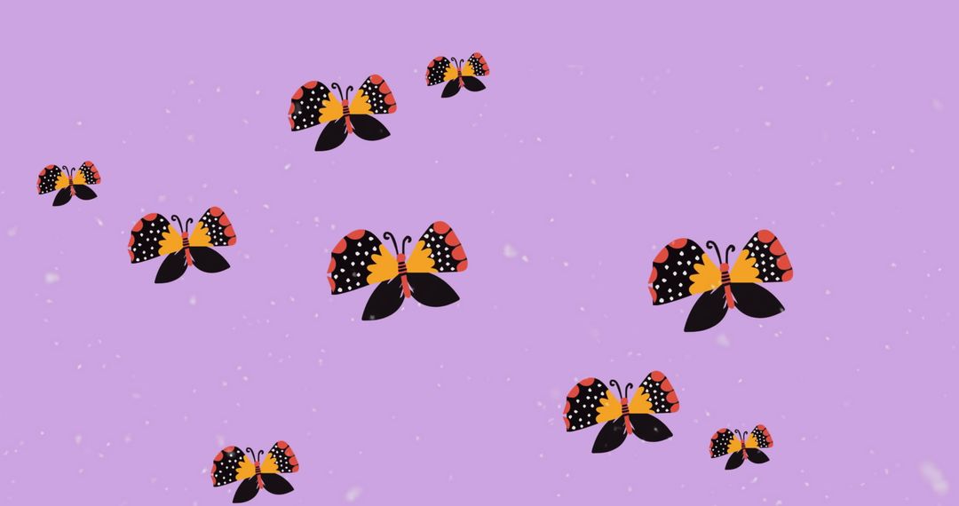 Colorful Butterflies on Lavender Backdrop with Gentle Particles