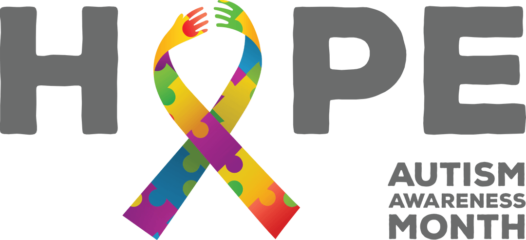 Transparent Autism Awareness Hope Text with Puzzle Ribbon