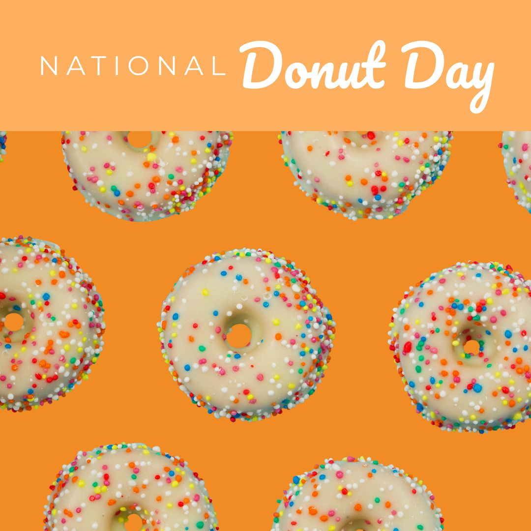 National Donut Day Celebration with Colorful Sprinkled Donuts - Download Free Stock Templates Pikwizard.com