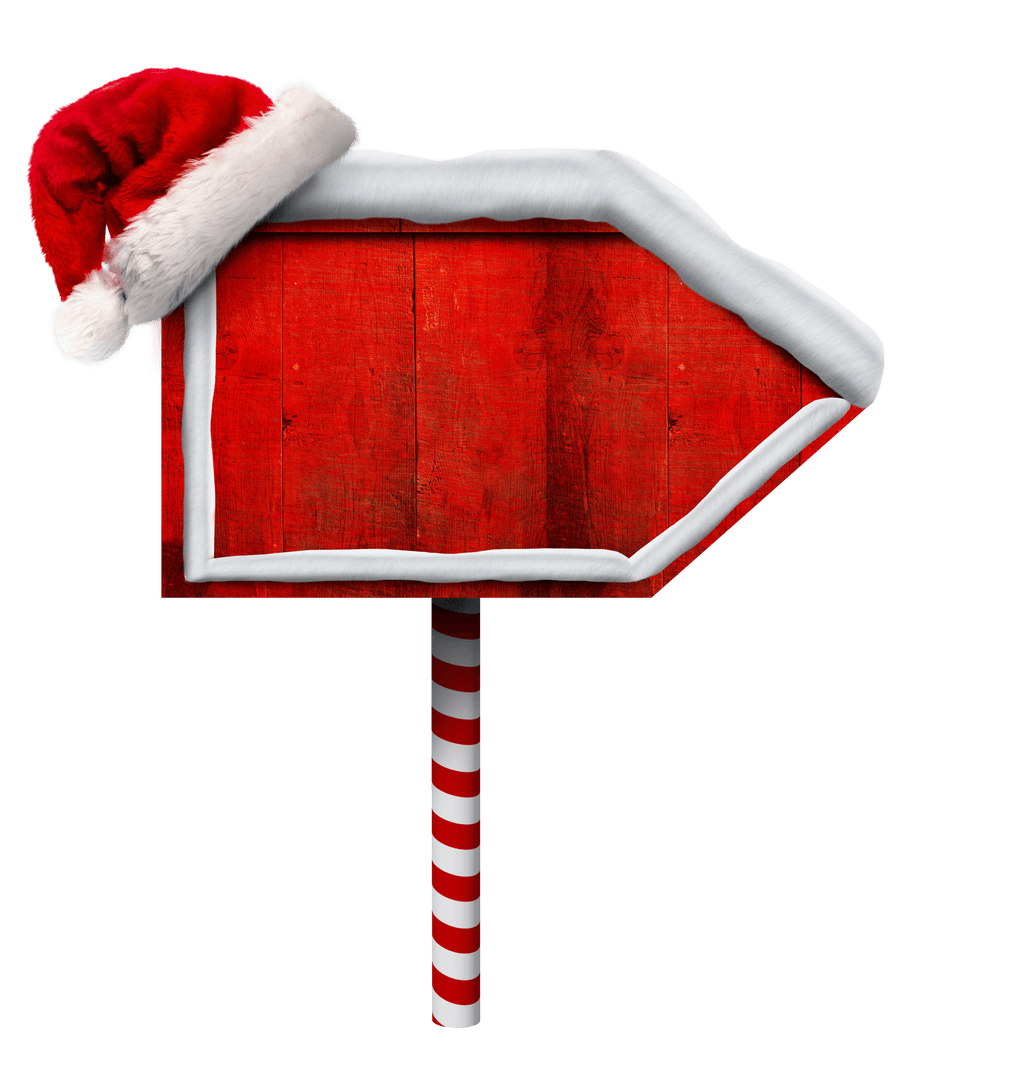 Christmas Signpost with Santa Hat on Transparent Background